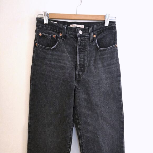 Levi's Premium Ribcage Straight High Rise Black Button Fly Jeans W27 L27 - Picture 3 of 11